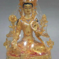 8" Chinese Buddhism Bronze Painted Kwan-yin Bodhisattva Statue