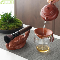 創意紫砂茶漏螃蟹茶寵擺件筆架一體茶濾茶道配件茶玩可養茶盤飾品