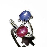 【Fubibaoding jeweler 富璧寶鼎珠寶】星光紅藍寶石鑲鑽貓咪戒指(紅寶石 藍寶石 鑽戒 情人節 國際圍#11)