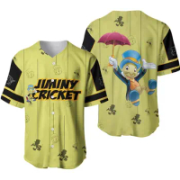 Jiminy Cricket Baseball Jersey Men Women Casual Sweatshirt Custom Name Disney Baseball Jersey Summer Short Sleeve Shirt