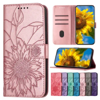 2024 Embossed Sunflower PU Leather Card Holder Flip Cover for Google Pixel 8 8 Pro 7 7 Pro 7A 6 6 Pro 6A Pixel 5A 4A 3A Wallet C