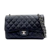 【二手名牌BRAND OFF】CHANEL 香奈兒 黑色 荔枝紋 牛皮 Jumbo 30 肩背包 A58600 無卡