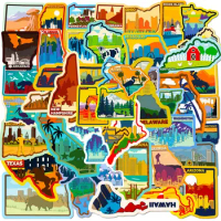 50 Pcs US State Map Landscape Creativity Graffiti Decal Notebook Computer Water Cup Guitar Mobile Travel Case Stickers
