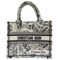 【二手名牌BRAND OFF】Dior 迪奧 白色 黑色 帆布 刺繡 Book Tote Small 托特包 (香水味)
