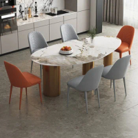 Italian light luxury rock plate dining table size household oval shaped dining table chair combination marble dining table