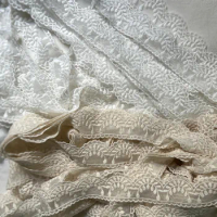 4Yards 3.5cm wide Ivory Beige Handmade DIY Clothing Accessories Embroidery Lace Fabric Curtains Sofa Lace Trim For Wedding Dress