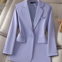 Elegant Purple Blazer for Women Autumn Winter New Office Ladies Long Sleeve Jackets Korean Fashion Casual Coats Blazer Women