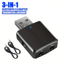 USB A Bluetooth 5.0 Transmitter Receiver 3 in 1 EDR Adapter Dongle 3.5mm AUX for TV PC Headphones Home Stereo Car HiFi Audio