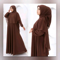NABILA SET DRESS DAN OUTER Gamis Lebaran Style 2026 Bahan Ceruty Babydoll Plus Swaroski Mewah Elegan
