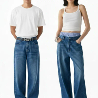 Celana Jeans Pria Wanita Baggy Washed Vintage Loose Pants Jeans Unisex