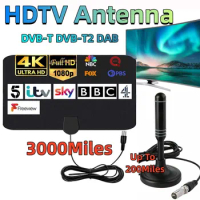 Digital TV Antenna Signal Receiver Amplifier 300cm Coax Cable HDTV Antenna DVB-T DVB-T2 DAB Plug and Play HD Freeview Aerial