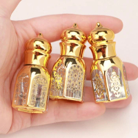 Essential Oil Bottle 3/6ML Glass Empty Perfume Bottle Oil Vials Gold UV Electroplating Process Massage Luxury Roller Bottle