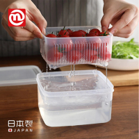 【好拾物】NAKAYA 日本製造可瀝水 雙層保鮮盒 1100ml(冰箱收納 蔥蒜收納 水果盒)