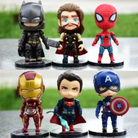 Hot Toys 6pcs/set doll model Marvel The Avengers q-version Anime Figures Thor Iron Man Superman Superman Steve Rogers Fans Gift