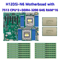 For Supermicro H12DSI-N6 Motherboard +2* EPYC 7513 2.6Ghz 32C/64T 128MB 200W CPU Processor +16*64GB DDR4 3200mhz RAM Memory