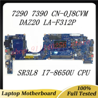 CN-0J8CVM 0J8CVM J8CVM Mainboard For Dell 7290 7390 Laptop Motherboard DAZ20 LA-F312P With SR3L8 I7-8650U CPU 100%Full Tested OK