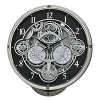 送禮首選★【日本麗聲時計】RHYTHM CLOCK日本麗聲亮銀框黑色鏤空齒輪溫度濕度整點報時音樂掛鐘4MH442WU08 附防塵袋+提袋【全館滿額折價★APP下單點數4倍送】線上購買享_實體門市同步服