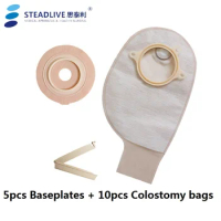 Durable Two-piece Colostomy System:Drainage 10pcs Colostomy Bag+5pc Baseplate~Stoma Care bags with Carbon Filter ~Hole size 57mm