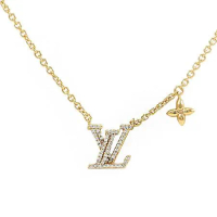 Louis Vuitton LV M00596 LV Iconic 經典花紋水鑽鑲嵌鎖骨項鍊.金