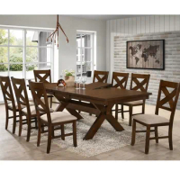 9-piece Solid Wood Dining Table Set with Butterfly Leaf Dining Chair Vintage Style Dining Furniture Set