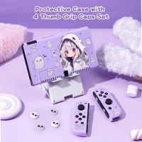 1 Pcs Ghost Anime Girl Protective Case Bundle with 4pcs Grip Caps For Nintendo Switch OLED