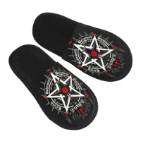 Satanic Baphomet Leviathan Cross Guest Slippers for Hotel Women Custom Print Satan Devil Pentagram House Slipper