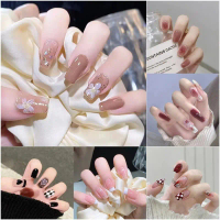 พร้อมส่ง-COD  【FREE 24 Sticker glue】24Pcs Fashion Nail Art Fake Nails Finished Patch Wearable