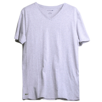 LACOSTE SLIM FIT 品牌經典鱷魚刺繡100%棉薄款V領短袖T恤上衣(灰色)
