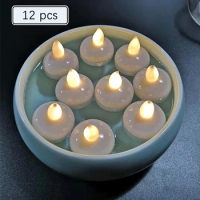 12Pcs LED Waterproof Candle with Floating Battery Night Decoration Induction Luminous Electronic Candles Lot of Fake Candles Set