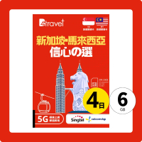 B4travel 新加坡+馬來西亞 4日 6GB 5G 無限上網卡
