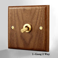 Wall 2 Way Toggle Switch Knurled Brass Lever Black Walnut Solid Wood EU Socket
