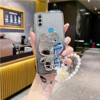 P 30 Flower Strap Mirror Rabbit Holder Phone Case For Huawei P30 P20 P40 P50 P60 Nova 3 3i 4 5 5i 6 7 8 9 10 Pro SE Lite Cover