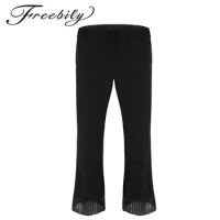 Adult Mens Disco Pants with Sequin Cuff Bell Bottoms Ballroom Dancewear Flared Trousers Male Modern dance bell-bottom trousers