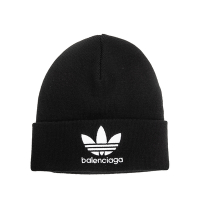 Balenciaga X adidas 限量聯名三葉草LOGO毛料毛帽 (黑色)
