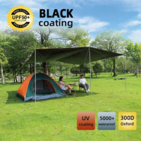 Without Poles! 6x4.4m Black Ultralight Tarp Outdoor Camping Survival Sun Shelter Awning Silver Coating Pergola Tent