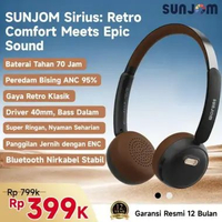 SUNJOM Sirius 70 Hours Music Playtime Retro Vintage Bluetooth Headphone 90% Active Noise Cancelling 
