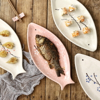 日式餐盤子菜盤魚盤陶瓷家用新款創意個性餐廳網紅蒸魚盤飯盤餐具