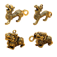 1 Pc Brass Vintage Brass Feng Shui Unicorn Statue Pendant Decorative Desktop Ornaments Key Chain Fortune Crafts