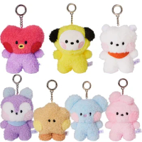 Line Friends Original New Bt21 Minini Standing Plush Doll Keychain Kawaii Rj Mang Cooky Koya Anime Cartoon Bag Pendant Gift Toys