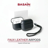 BASAIN Case Apple AirPods/Pro/2/3/4 Faux Leather Black Cover Casing AirPods Pro 2 Gen