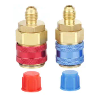 R134a Quick Coupler Adapters, Brass Freon Manifold Gauge Adapters and Hose Fittings Valve Core HP and LP Connectors