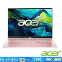 Acer 宏碁 Swift Lite SFL14-54M-71C8 14吋輕薄筆電(CU7-155U/32GB/512GB/Win11)晨曦粉