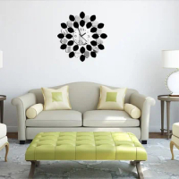 Acrylic Creative Lemon Tree 3D Mirror Wall Clock Living Room Bedroom Sticker Personality Design Pointer Watch Home Decoration