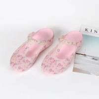 Postage explosions Mary Jane watercolor flower jelly sandals Crystal jelly hole shoes
