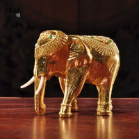 泰國實木金色大象擺件家居客廳電視柜木質招財象裝飾品擺設風水象