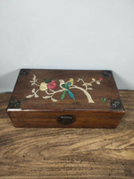 古玩古董新款木雕全品花梨木鑲貝花鳥首飾盒民俗懷舊老物件收藏