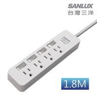 SANLUX台灣三洋 轉接電源線-3孔4座4切插座1.8M SYPW-344AA