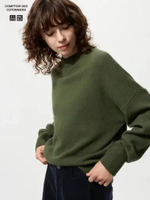 UNIQLO CDC COMPTOIR DES COTONNIERS Sweater Wanita Lambswool Kerah Tinggi Mock Neck OLIVE L