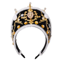 Renaissance Women Tiara Hood Coronet Gothic Tudor Crown Headpiece Cosplay Accessories Royal French Black Headband