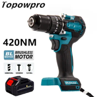 Electric Hammer Impact Drill Brushless 35+3 Torque Cordless 13mm Chuck Rechargeable For Makita 18V Battery Power Tools